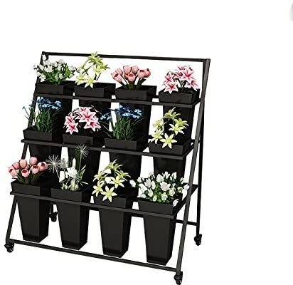 Faltbarer 3-Stufiger Topfpflanzenständer Mit Rädern, Metall-Blumenständer, Eckregal Für Pflanzgefäße, Blumentopfhalter Für Die Pflanzenpräsentation Im Garten, Balkon, Terrasse, Zuhause, Drinnen Und