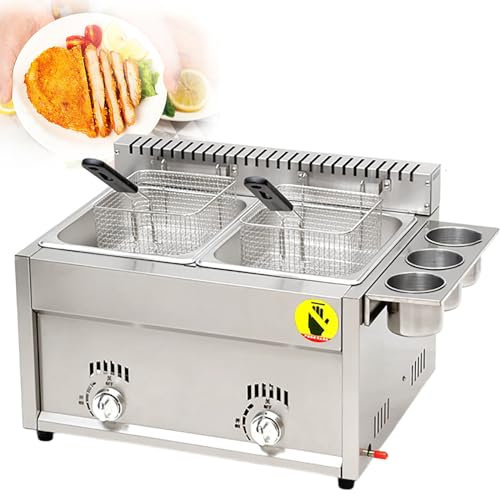 Fablestoryem Freidora de Gas Comercial de 8Lx 2, freidora de Cocina con encimera de propano líquido o Gas Natural, freidora de Cocina con Tanque Doble de Acero Inoxidable, para Catering