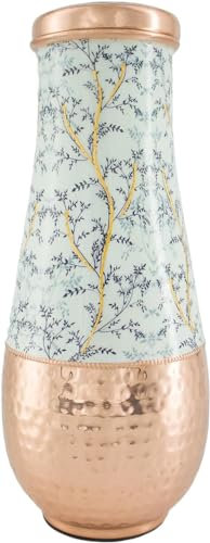 Kupferkaraffe aus reinem Kupfer für Ayurveda-Gesundheitsvorteile – langer Hals, Fassungsvermögen – 1,8 Liter (bedruckt)