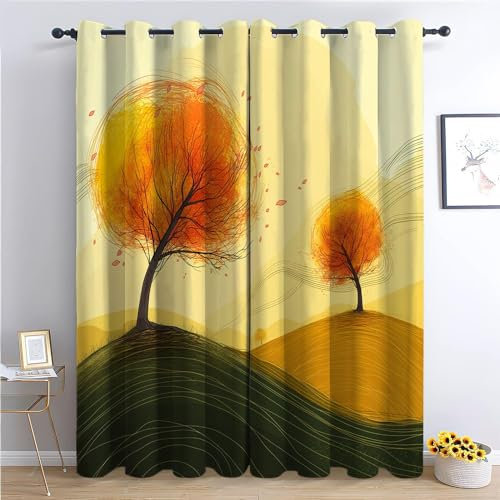Vorhang Blickdicht Thermovorhang Zwei Bäume auf einem Hügel Muster Gardinen Wohnzimmer Vorhänge Geräuschreduzierung Dekoration für Schlafzimmer Wohnzimmer Fenster Handgemalter Stil 214 x 91.5 cm