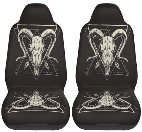 2 Stücke Auto Sitzbezug Gruseliger Böser Dämon, Ziegenschädel, Satanischer Totenkopf Sitzbezug Auto Vordersitze rutschfeste Autositz Schonbezug Sportliche Auto Sitzbezüge Für Autos, Wohnmobil