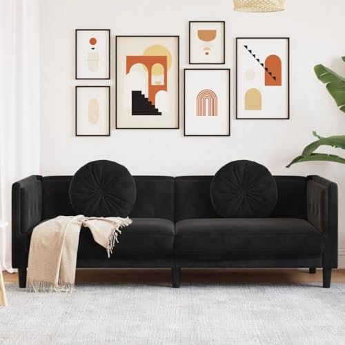 KOIECETA Sofa 3-Sitzer mit Kissen Couch Loungesofa Polstersofa Wohnzimmer Sitzmöbel Wohnzimmermöbel Dreisitzer Loveseat Schwarz Samt