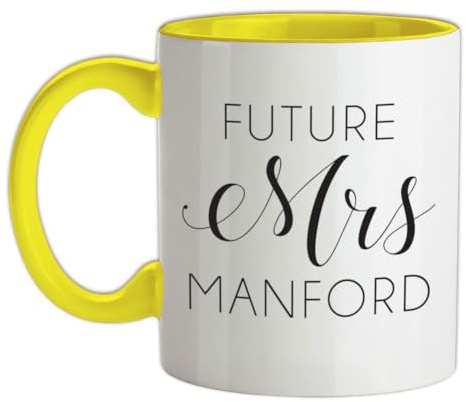 Future Mrs Manford - 11oz - Ceramic Two-Tone Mug for Coffee/Tea - Yellow/White - One Size