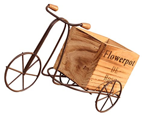 OFFSCH Portafiori Per Bici in Ferro Stile Rustico Supporto Per Piante A Triciclo Vaso Per Fiori Supporto Decorazione Da Tavolo Portavaso Per Bicicletta