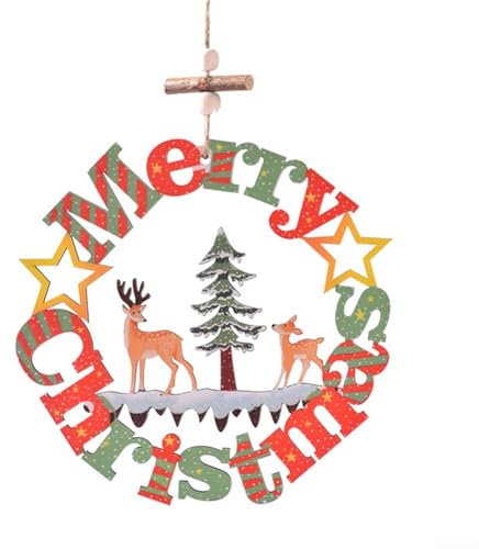 Charmanter Holzanhänger Merry Christmas für Wand, Baum und Tür zum Aufhängen (C)