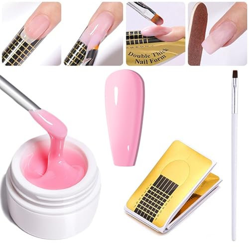 UV Hard Gel Nail Kit - Pink Extension System with Brush for Beginners