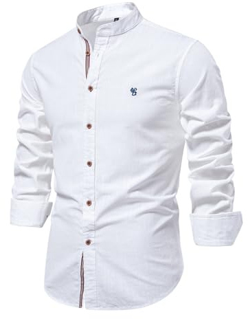 Btmpmcs Camicia da Uomo a Maniche Lunghe Lino Cotone Camicie Slim Fit Casual Classiche Formal Camicia da Lavoro Tinta Unita Elegante Basic Abito Primavera Autunno Estate Shirt Facile da Stirar