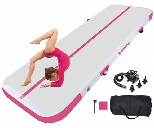 MEKETUM Air Gymnastics Track Mat 6.6ft 10ft 13ft 16ft 4/8 Inch Thickness Inflatable Gym Tumbling Floor Mats with Air Pump for Home Use/Cheerleading/Yoga/Dance/Water Fun