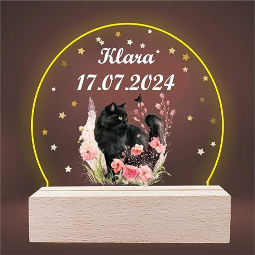 INDIGOS UG - LED Lampe personalisiert - Katze - personalisierte Lampe für KInder - personalisierte Geschenke - Nachtlampe - Geschenk für Baby und Kinder mit Wunschtext