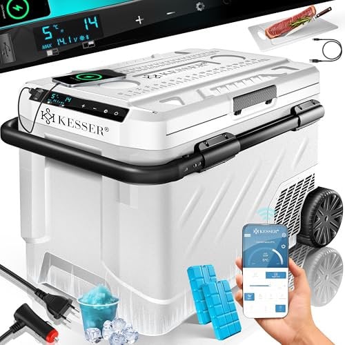 KESSER® Kompressor Kühlbox elektrisch 51 Liter | Camping Gefrierbox mit LED-Touch| Mit APP-Steuerung & Kühlakkus USB-Anschluss 12/24 V 230V | Kühlschrank Kühlung bis -20 °C für Auto LKW Weiß Schwarz