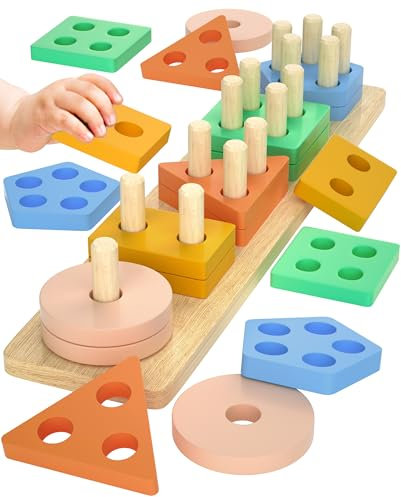Uping Puzzle Holz ab 1 Jahr Montessori Sortierspiel Holzspielzeug Sortierspielzeug Motorik Lernspielzeug Babyspielzeug 1 2 3 Jahr Geburtstagsgeschenke für Jungen und Mädchen