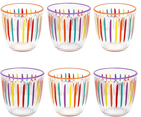 Talking Tables 6 x Glass Tumblers Bright Rainbow Coloured Striped Drinking Glasses for Water Juice Cocktail Summer Birthday Party Restaurants Catering BBQ 290 ML