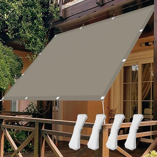 Balkonbespannung Reißfest 340 x 540 cm Wasserabweisend Windabweisend Schattennetz Windschutznetz mit Ösen Und Befestigungsseile für Garten Terrasse Outdoor Camping, Taupe