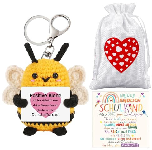 XIEXIESHER Einschulungsgeschenk, Glück Biene für Mädchen, Bee Pocket Hug, Schulkind 2025 Glücksbringer