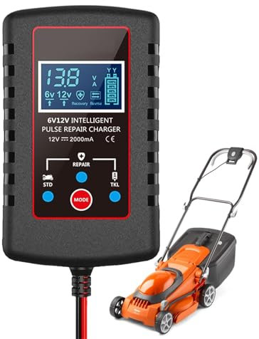 Dreuhuing Chargeur de Batterie 12V 6V, Chargeur de Batterie du véhicule - Chargeur de Batterie Automatique 12V 6V - Accessoires de Cycle, désulfateur Automatique, Dispositif de Charge, écran LCD pour