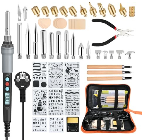 HANDSKIT 50pcs Kit Pirograbador de Madera,Kit Pirograbádores Electrico 90W LCD Pantalla Temperatura Regulable 180℃-480℃,Soldador Pirografo Profesional para Madera,Grabado,Soldadura,Cuero