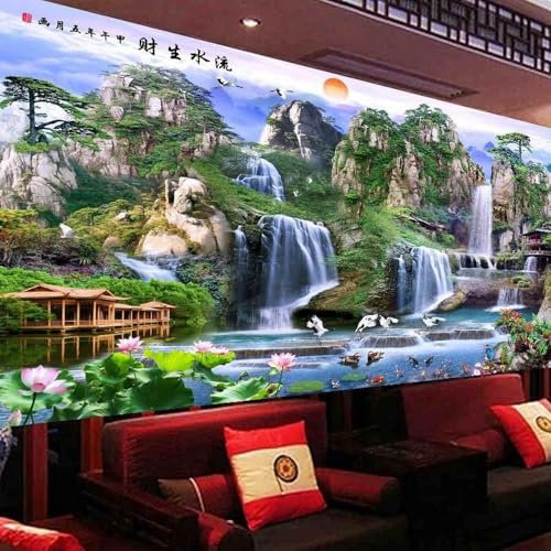 WaFeLe Diamond Painting Paisaje de montaña con cascada Completo Kit para decoración del hogar Diamante Pintura 5D DIY Arte Pared Bordado de Punto de Cruz Diamante cuadrado 125x250cm