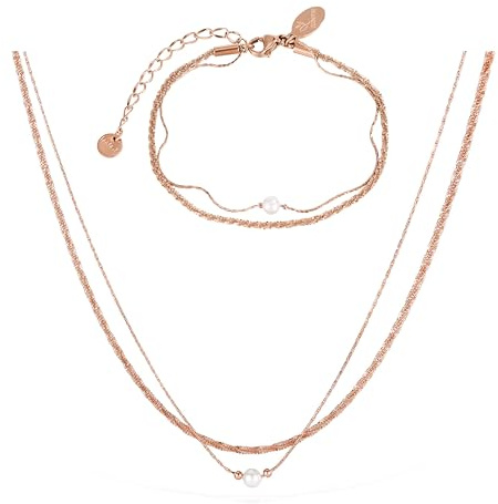 VICKWOOD Cavigliera da donna resistente all'acqua fino a 30 cm di lunghezza in acciaio inox, set di cavigliere da donna, colore: argento/oro rosa/oro
