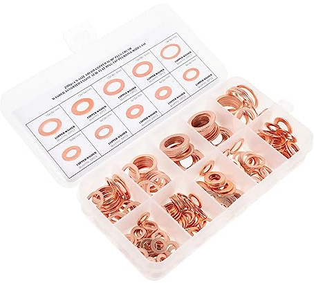 VILLCASE 200stücke Kupfer Quetschdichtungen Sortiment Ölablassschrauben Unterlegscheiben Kupfer Flachscheiben-set Dichtscheiben Für Ölstecker Dichtscheiben-kit