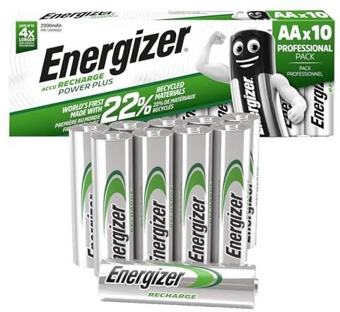Energizer Rechargeable AA Batteries – Pack of 10 | 2000mAh NiMH | Pre-Charged & Reusable | Long-Lasting Power for Remotes, Toys, Clocks & Wireless Devices