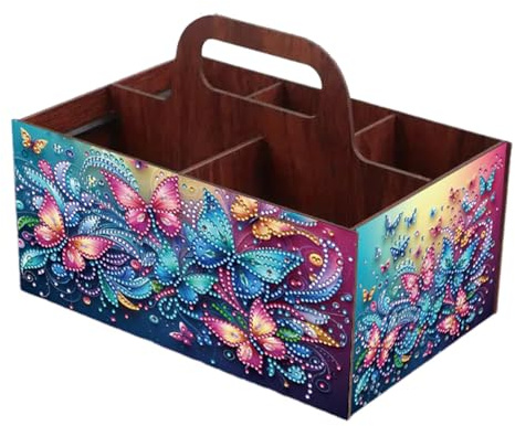 Demiawaking 5D Diamond Painting Aufbewahrungsbox DIY Diamant Malerei Schmuckkästchen Make Up Organizer Holz Kosmetik Organizer Box Geschenke (B)