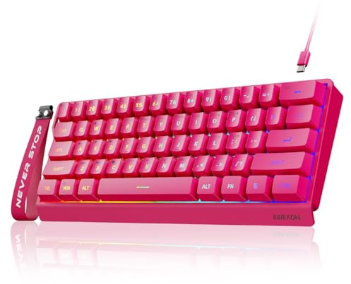 SEUNKWANG EWEADN F61 60% Wired Gaming Keyboard, RGB Backlit Membrane Gaming Keyboard with PBT Keycaps, Compact Design, Lanyard Wired Keyboard for Mac/Win-Red