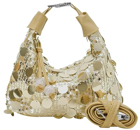 Uwiyo Damen Clutch Glitzer, Damen Clutch Pailletten Elegant Abendtasche Handtasche Brauttasche Pailetten Tasche Clutch Bag Umhängetasche mit Abnehmbarer Schultergurt für Party Hochzeit Date (Gold)