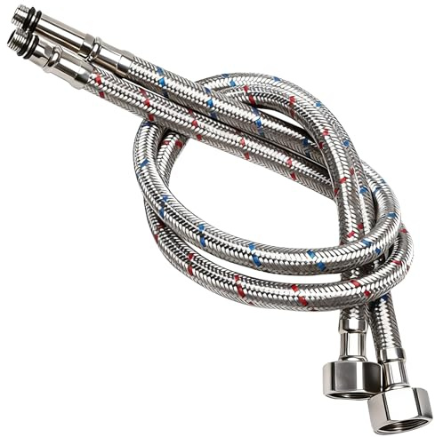2 Pack Flexible Tap Connectors M10(10mm) x 1/2 Fitting 400mm Long Flexible Pipes Tails for Kitchen Sink Monobloc Mixer Braided Stainless Steel Hose Pipe for Bathroom Basin, Hot Cold Water Supply