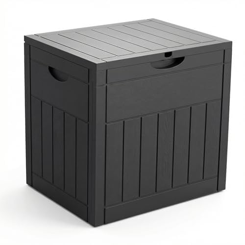 VOUNOT® 126L Outdoor Storage Box with Lid, Lockable Garden Storage Chest, Waterproof Plastic Deck Box for Cushions, Tools & Parcel Delivery, Black