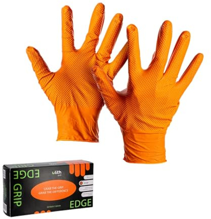 ARLI Edge Grip Nitril Einweghandschuhe Größe L orange 8,5 g Diamantstruktur puderfrei Arbeitshandschuhe Werkstatt Industrie Montage Automotive Handschuhe (50 Stück)