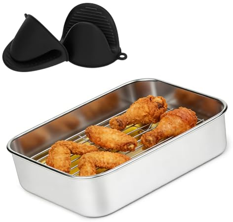 Wapasezyar Bandeja de horno de acero inoxidable para airfyer con rejilla de goteo y asas de protección contra el calor, accesorios para freidoras de aire caliente, juego de accesorios