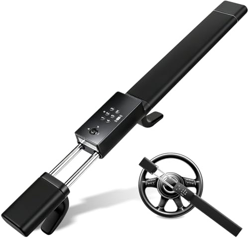 JMEST LEAD Smart Steering Wheel Lock with 4 Unlocking Methods (IC Card/Password/Key/NFC),Rechargeable Anti-Theft Car Device with Car Alarm, Window Breaker,Universal Fit for Most Vehicles