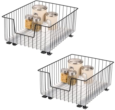 bremermann Schrank-Korbauszug 2er Set 40 cm Breite mit Einlegeboden, Küchenschublade zum Nachrüsten, Vollauszug mit Teleskop-Schienen, ideal für Küche, Bad & Schlafzimmer, aus Metall (Schwarz)