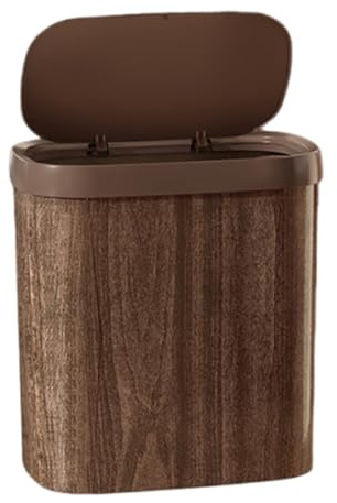 KHBUAB Vintage Wood Grain Trash Can with Lid 9l – Small Plastic Wastebasket for Bathroom, Kitchen, Office and Hotel Indoor Use