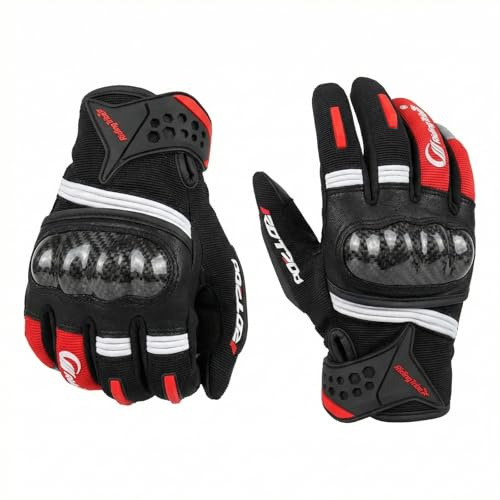 Lufee Motorrad Handschuhe Herren Sommer – Schwarz, Touchscreen, mit Kohlefaser-Knöchelprotektoren, atmungsaktiv