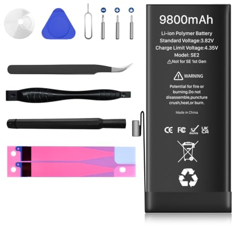 EVELLHPP 9800mAh Akku für iPhone SE2 (SE 2020, 2. Generation),Neuer 0-Zyklus Ersatzakku mit hoher Kapazität für iPhone SE2 Generation A2275, A2296, A2298, mit Reparatur-Werkzeugsatz