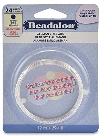 Beadalon German Style 12 m 24 Gauge Round Wire, Silver Plated