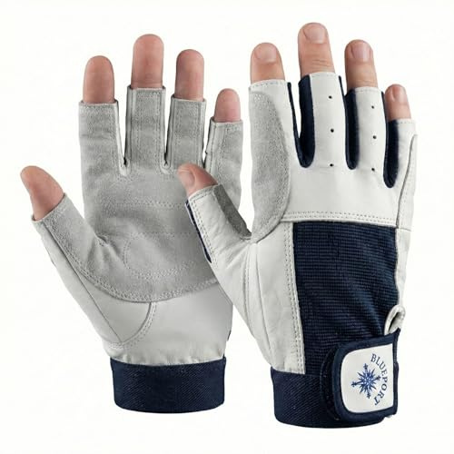 BluePort - Guanti da vela in pelle per adulti, unisex, 5 dita, taglia XL, colore: Bianco