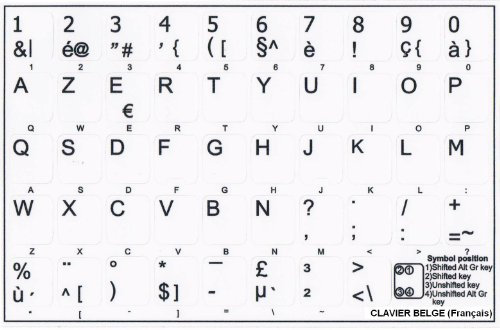 Touches Autocollantes Clavier Belge Français Touches Blanches