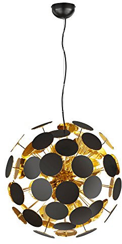 Trio Leuchten Pendelleuchte Discalgo 309900632, Metall/Kunststoff Schwarz matt/Goldfarbig, exkl. 6x E14, 54 x 54 x 150 cm