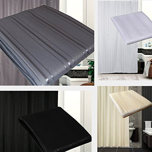 KS Handel 24 EDLER Textil DUSCHVORHANG GESTREIFT DAMAST BEIGE Weiss SCHWARZ GRAU ANTHRAZIT - 4 MAßE - INKL. DUSCHVORHANGRINGE … (Hellgrau gestreift, 180x180 cm)