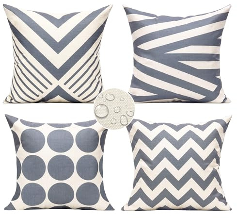 All Smiles Cushion Covers 45 x 45 Outdoor Cushions Decorative Throw Pillows Home Decor for Garden Couch Sofa Bench,Grey Geometric Set of 4