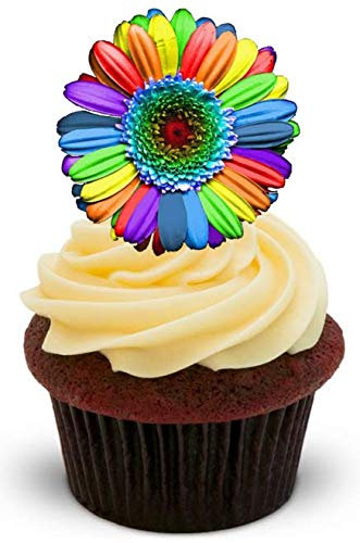 JPS Regenbogen Blume – 12 essbare Kuchendekoration – Rainbow Flower – Standups 12 Edible Standup Premium Wafer Cake Toppers