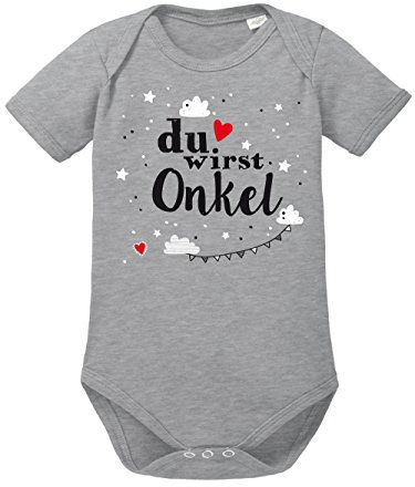 clothinx Du wirst Onkel Body mit Spruch | Geschenk Überraschung Schwangerschaft & Geburt | Babybody Bio Baumwolle | supersüßes Überraschungsgeschenk werdender Onkel Sports Grey/Weiß Größe 50-56