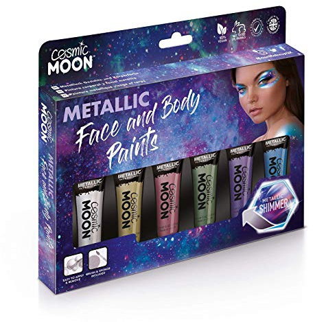 Cosmic Moon - Maquillaje Profesional de Pintura Facial Activada con Agua para el Rostro y el Cuerpo - 12ml - ¡Crea diseños profesionales con pintura facial metálica! - Equipo de Caja