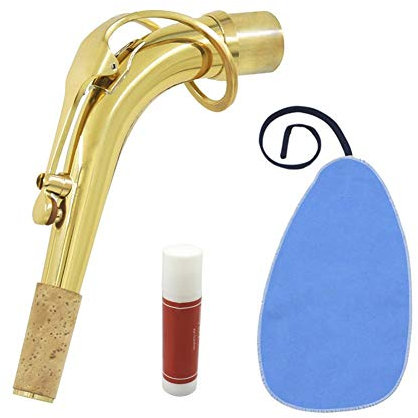 VBESTLIFE Alto Saxophone Neck, Brass Alto Saxophone Sax Neck with Clean Cloth Cork Grease Instrument Accessory