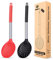 Pack of 2 Kitchen Ladle Strainer, Large Slotted Spoon with High Heat Resistant,BPA Free Non Stick Cooking Skimmers for Draining & Frying (Black-Red)