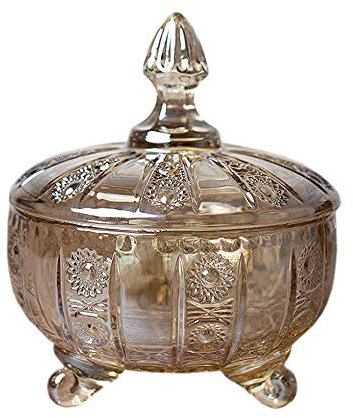 Sizikato Relief Kristall Glas Süßigkeiten Schale mit Deckel, Hochzeit Dekor Candy Buffet Jar Food Jar