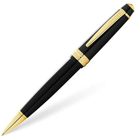 CROSS Bailey Light AT0742-9 Refillable Resin Ballpoint Pen with Polished Gold Tone Appointments, Fine Point, includes Premium Gift Box and Black Cartridge, 1 Pack, Black