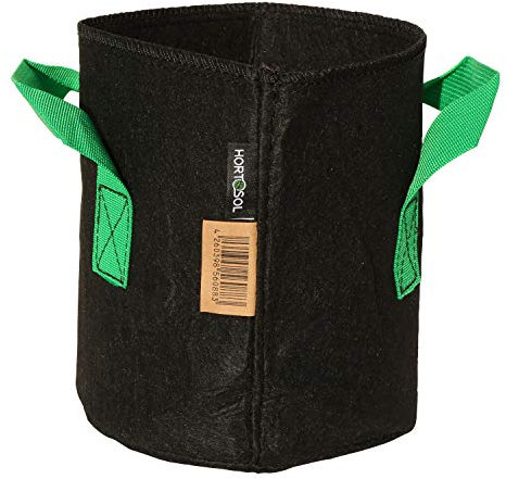 HORTOSOL Maceta Textil Bolsa para Plantas Negro/Verde - 5 litros - Ø18x20 cm